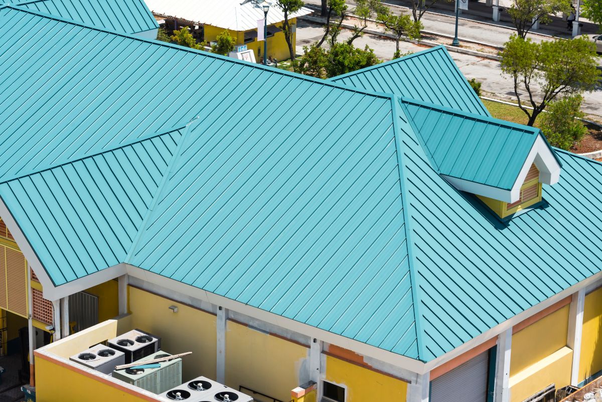 blue metal roof commercial house