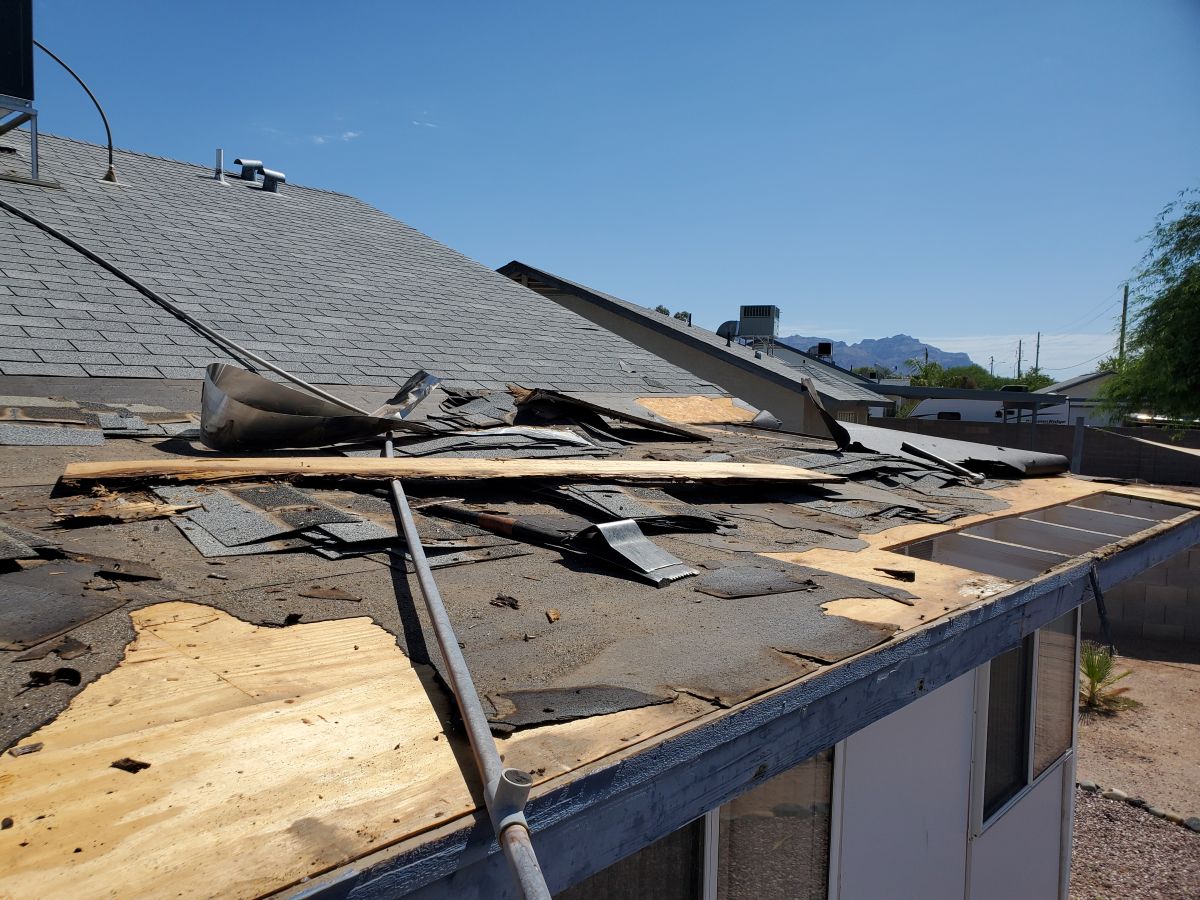 shingles roof falling after storm